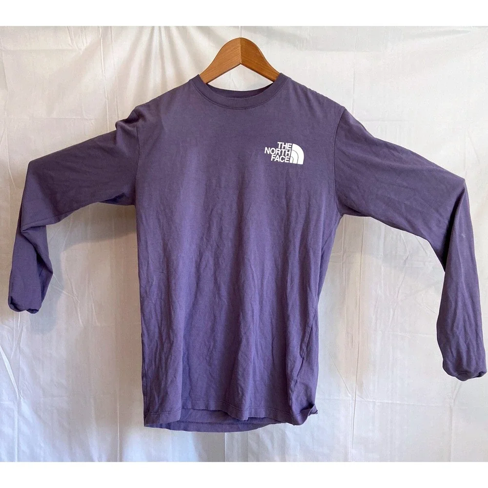The North Face Mens XS Purple Long Sleeve Floral Box Logo Graphic‎ T-Shirt